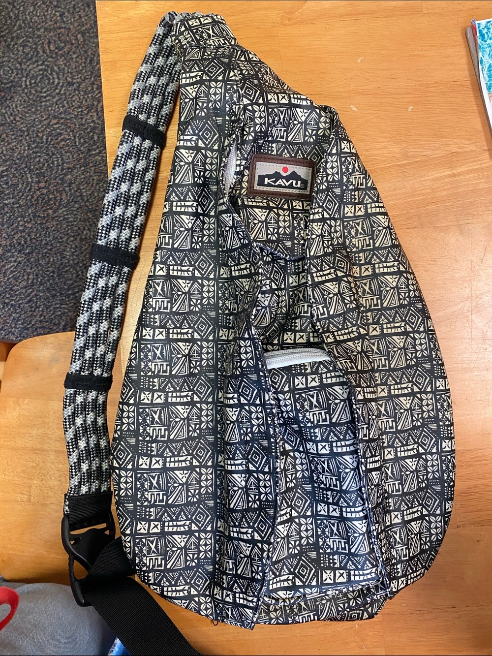 Kavu Black and White Patterned Sling Backpack